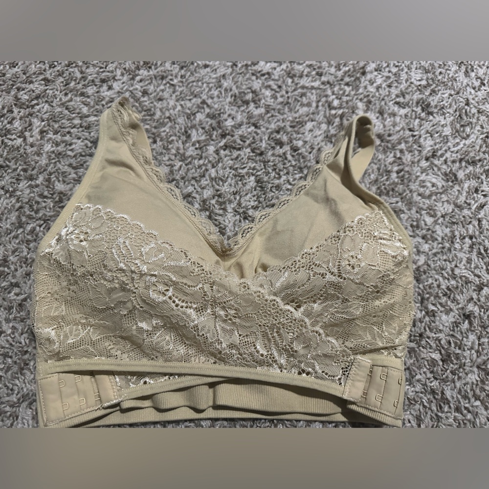 Nude Lace Front Criss-Cross Support Bralette - Size Large